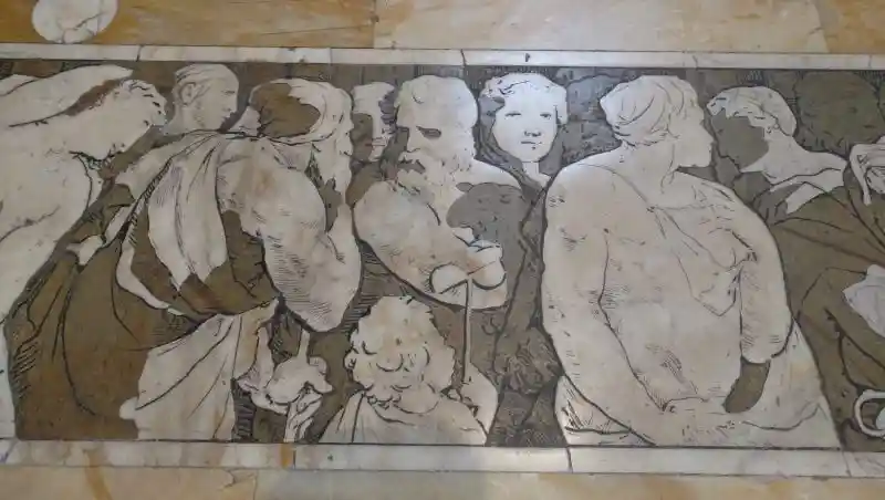 A scene of the marble floor with the detail at the center of the sacrifice of Isaac, Siena Cathedral